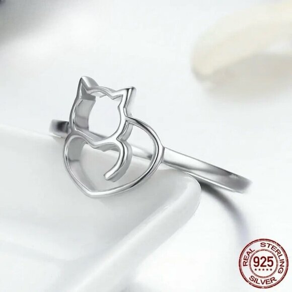 NWT Dainty Cat Ring SZ. 6 S925 Sterling Silver Whimsical Cat Lover Gift Delicate - Picture 5 of 8